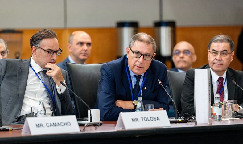 El ministro Gabriel Oddone durante las reuniones del FMI.