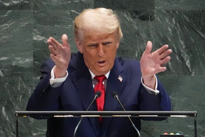 El presidente de Estados Unidos, Donald Trump, pronuncia un discurso ante la Asamblea General de las Naciones Unidas en la sede de la ONU en la ciudad de Nueva York el 23 de setiembre de 2025.
