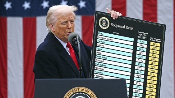 Donald Trump sostiene un gráfico mientras pronuncia un discurso sobre aranceles recíprocos durante un evento en el Jardín de las Rosas titulado “Hagamos que Estados Unidos vuelva a ser rico” en la Casa Blanca en Washington, D.C., el 2 de abril de 2025. Donald Trump sostiene un gráfico mientras pronuncia un discurso sobre aranceles recíprocos durante un evento en el Jardín de las Rosas titulado “Hagamos que Estados Unidos vuelva a ser rico” en la Casa Blanca en Washington, D.C., el 2 de abril de 2025.