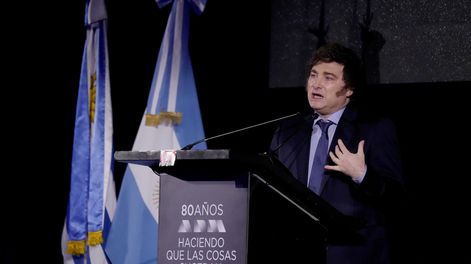 Javier Milei, presidente de Argentina, durante la conferencia para ADM en el Hotel Radisson de Montevideo