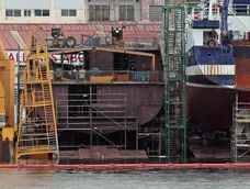 El estado de la primera OPV, en el astillero Cardama. El estado de la primera OPV, en el astillero Cardama.