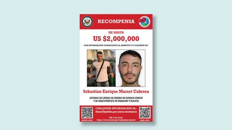 El afiche con el cual Estados Unidos divulgó este miércoles un pedido de captura para Sebastián Marset