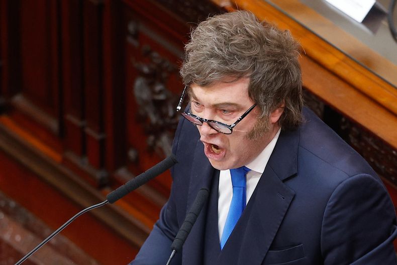 El presidente de Argentina, Javier Milei, habla durante el inicio de las sesiones ordinarias del Congreso de la Nación este domingo, en Buenos Aires (Argentina).&nbsp;