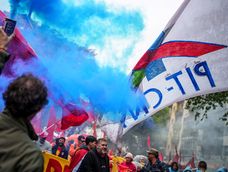 Militantes durante una movilización del PIT-CNT en el marco de un paro. Militantes durante una movilización del PIT-CNT en el marco de un paro.