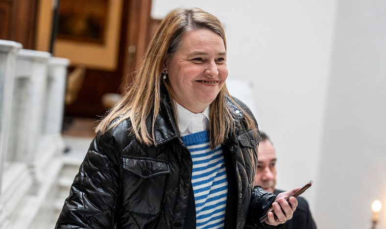 Andrea Brugman en la sede del Partido Nacional