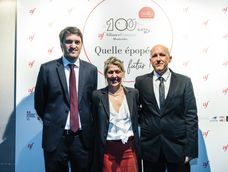 Encargado de Negocios de la Embajada de Francia Pierre Martinez, directora de la Alianza Francesa Sophie Laporte y presidente de la Alianza Francesa de Montevideo Mathias Bourel