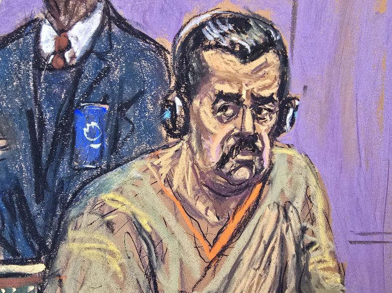 Fotografía de un dibujo realizado por la artista Jane Rosenberg donde aparece el depuesto presidente de Venezuela, Nicolás Maduro, durante su comparecencia este lunes, ante un tribunal federal en Nueva York (EE.UU.).&nbsp;