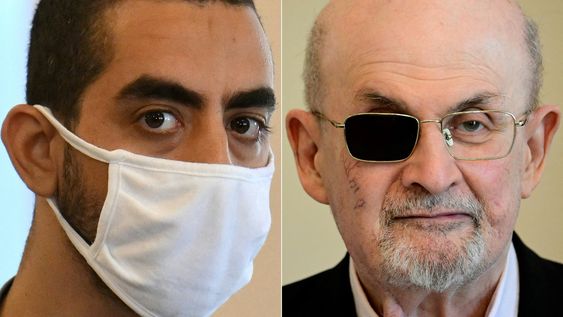 Esta combinación de imágenes creada el 11 de febrero de 2025 muestra (de izq. a der.) Hadi Matar, el hombre acusado de intentar asesinar al autor Salman Rushdie Esta combinación de imágenes creada el 11 de febrero de 2025 muestra (de izq. a der.) Hadi Matar, el hombre acusado de intentar asesinar al autor Salman Rushdie