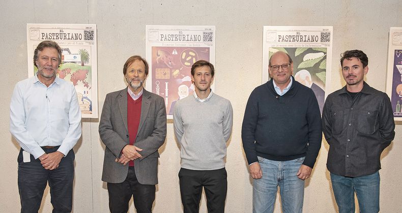 Director ejecutivo del Institut Pasteur Carlos Batthyány, investigador del Institut Pasteur Luis Barbeito, ilustrador Alfonso Rosso, integrante de la Facultad de Química Eduardo Boido y profesor de Historia del Liceo Francés Antoine Zeo
