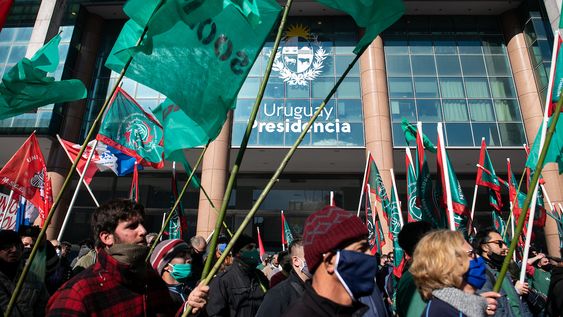 Una movilización de la Mesa Coordinadora de Entes frente a la Torre Ejecutiva, en 2020.