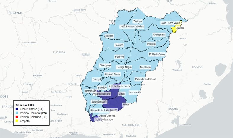 Lavalleja: aunque perdió la elección departamental, el Partido Nacional votó mejor que el Frente en casi todas las localidades
