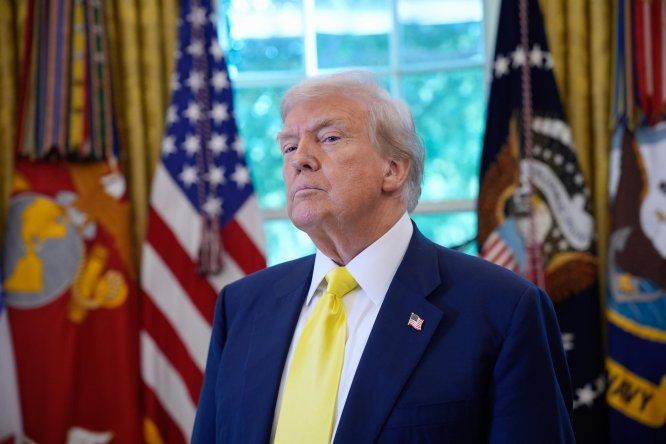 Donald Trump en la Sala Este de la Casa Blanca