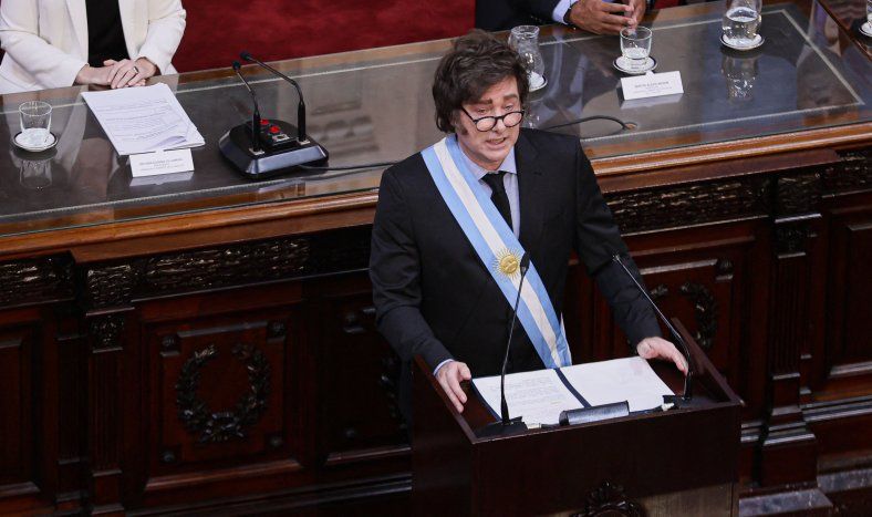Javier Milei habla durante de inauguración del 143° período de sesiones ordinarias del Congreso Nacional argentino, 1° de marzo 2025.