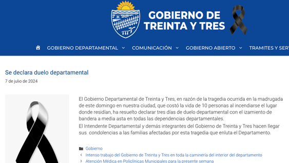 Captura de la página web de la Intendencia de Treinta y Tres Captura de la página web de la Intendencia de Treinta y Tres
