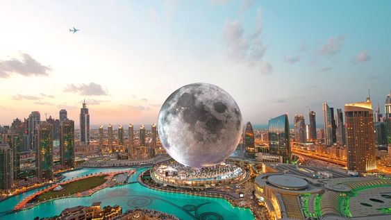 Resort Moon Dubái representado gráficamente en el sitio donde se asienta el rascacielos Burj Khalifa.