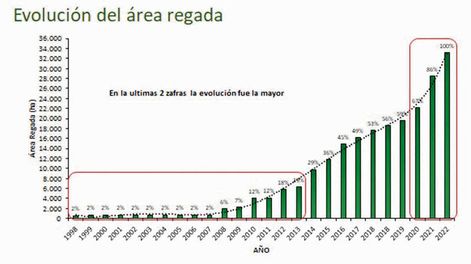 Gráfico de la evolución del área regada elaborado por Agro de Búsqueda.
