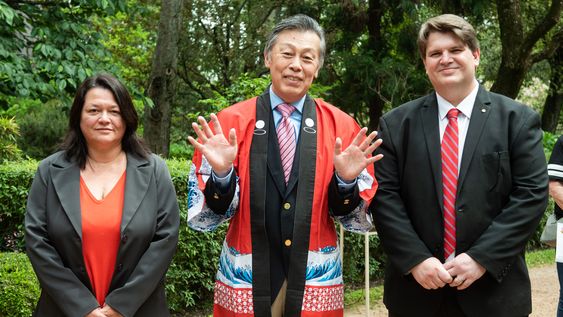 Directora de Relaciones Internacionales y Cooperacion de la Intendencia de Montevideo Daiana Ferraro, embajador de Japón Kenichi Okada y director interino del Museo Blanes Germán Hasko. Directora de Relaciones Internacionales y Cooperacion de la Intendencia de Montevideo Daiana Ferraro, embajador de Japón Kenichi Okada y director interino del Museo Blanes Germán Hasko.