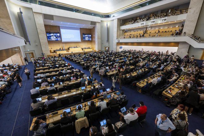 Vista general durante una sesión plenaria de la Segunda Parte de la Quinta Sesión del Comité Intergubernamental de Negociación sobre la Contaminación por Plásticos (INC-5.2), en la sede europea de las Naciones Unidas en Ginebra, Suiza