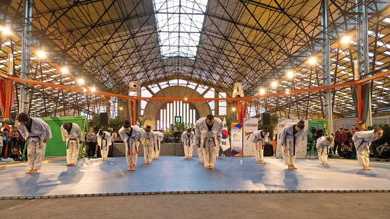El equipo coreano Kukkiwon realizó una demostración de taekwondo durante la celebración realizada en el Espacio Modelo. El equipo coreano Kukkiwon realizó una demostración de taekwondo durante la celebración realizada en el Espacio Modelo.