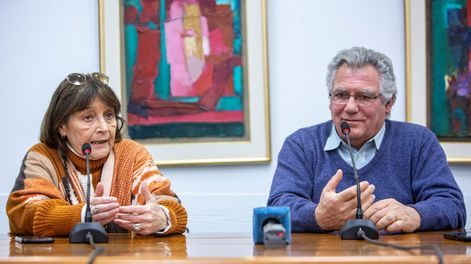 Daysi Iglesias y Julián Mazzoni durante una conferencia de prensa sobre la situación en la ANEP, en 2022 &nbsp;