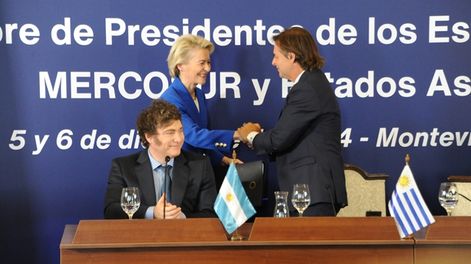 Lacalle Pou, Milei y la presidenta de la Comisión Europea