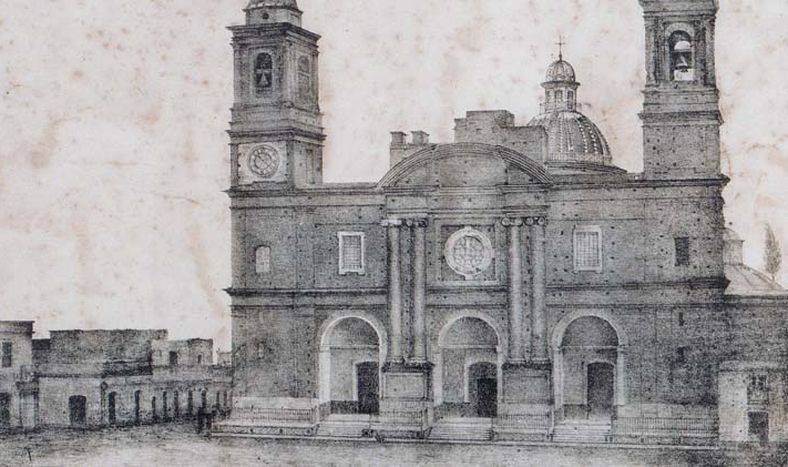 Iglesia Matriz en la primera fotografía de Montevideo, 1840
