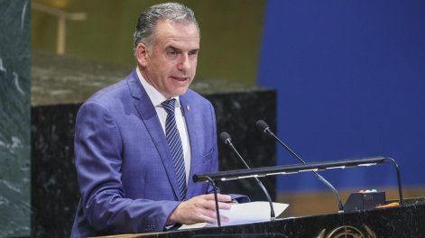 Yamandú Orsi durante su discurso en la Asamblea General de la ONU.