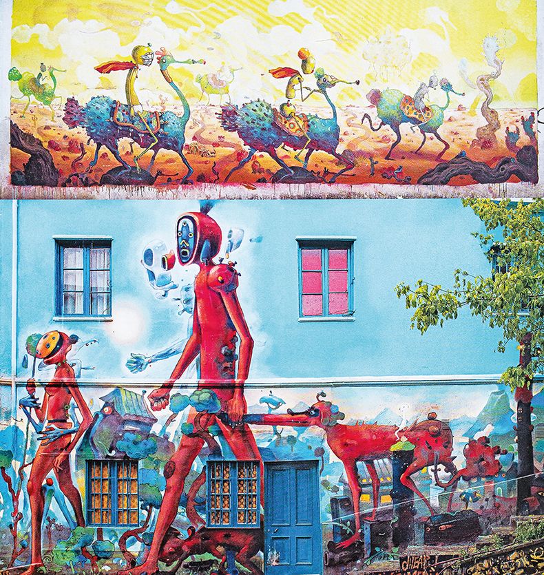 Leaving Things Behind, del artista mexicano Dhear, cuya obra evoca un mundo futurista a la vez que prehistórico y familiar. Valparíso, Chile, 2012