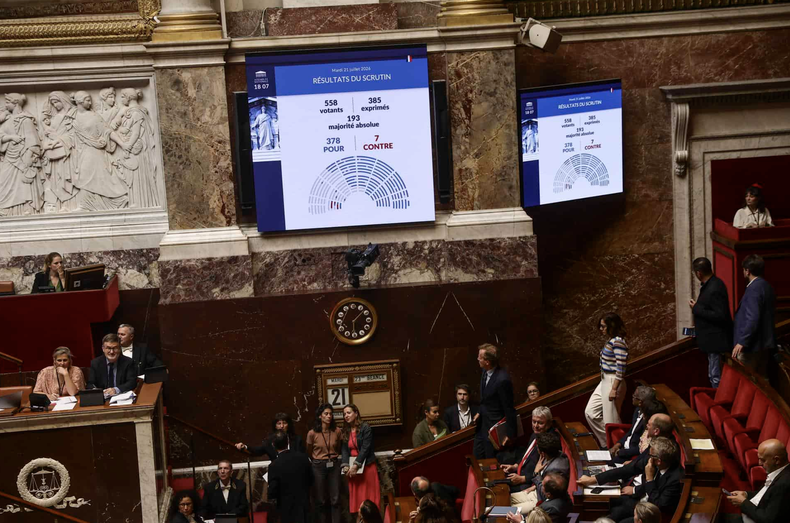 Una pantalla muestra los resultados con la votación de la prohibición de redes a menores, martes 21 de julio de 2026.