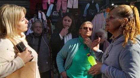 Valeria Ripoll mano a mano con feriantes en el Centro de Montevideo