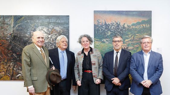 Expresidentes Julio María Sanguinetti y Luis Alberto Lacalle, directora nacional de Cultura Mariana Wainstein, director de la Biblioteca Nacional e hijo de José Trujillo, Valentín Trujillo, y director del MNAV y curador de la exposición Enrique Aguerre Expresidentes Julio María Sanguinetti y Luis Alberto Lacalle, directora nacional de Cultura Mariana Wainstein, director de la Biblioteca Nacional e hijo de José Trujillo, Valentín Trujillo, y director del MNAV y curador de la exposición Enrique Aguerre
