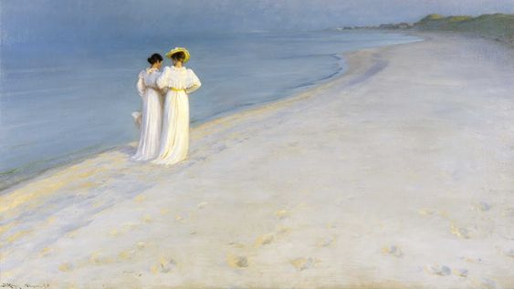 Título: Summer Evening on Skagen Sønderstrand Creador: Peder Severin Krøyer Fecha de creación: 1893 Dimensiones físicas: 100 × 150 centímetros Tipo: óleo sobre lienzo.