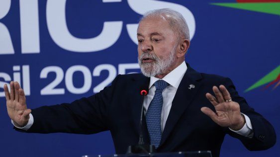 El presidente Luiz Inácio Lula da Silva, durante el discurso final de los BRICS El presidente Luiz Inácio Lula da Silva, durante el discurso final de los BRICS