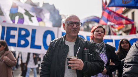 Marcelo Abdala, presidente del PIT-CNT, durante un paro general parcial en agosto de 2025.