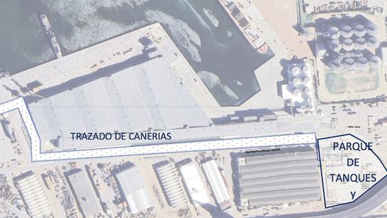 Esquema de terminal especializada de graneles líquidos. Foto: MTOP Esquema de terminal especializada de graneles líquidos. Foto: MTOP