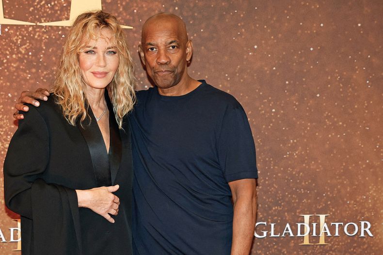 Denzel Washington junto a la modelo y actriz danesa Connie Nielsen, previo al estreno&nbsp;de la película Gladiator II en París