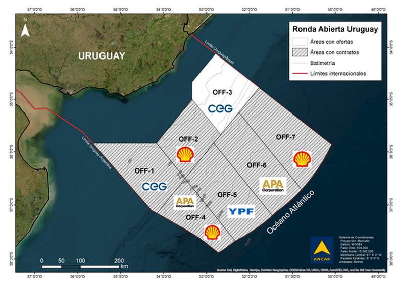 Bloques offshore licitados por Ancap