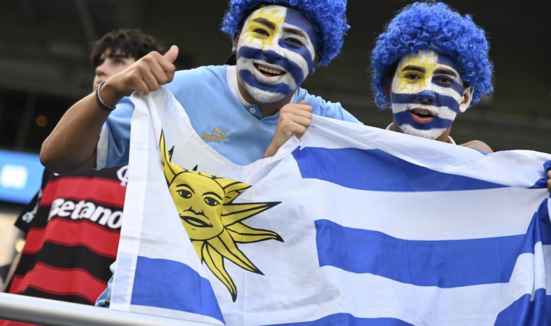 Caras pintadas y pabellón nacional en las tribunas del estadio.