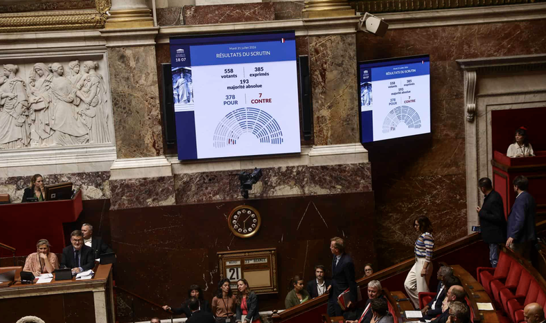 Una pantalla muestra los resultados con la votación de la prohibición de redes a menores, martes 21 de julio de 2026.