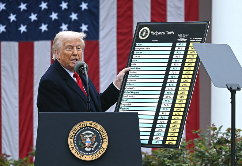 Donald Trump muestra en la Casa Blanca unas tablas con los nuevos aranceles que cobra Estados Unidos.