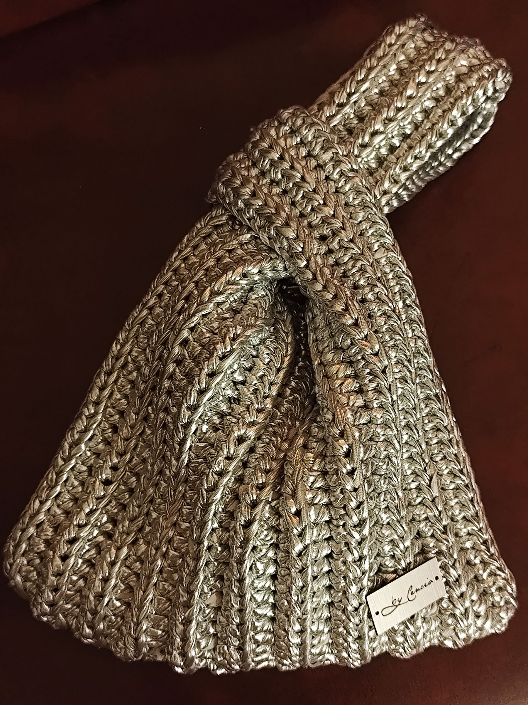 Bolso japonés tejido en trapillo metalizado