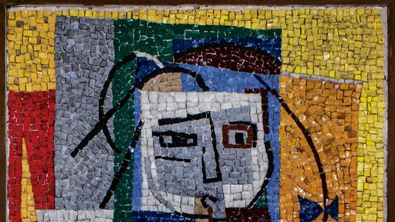 Niña y gallo a la ferme, mosaico de Miguel Ángel Pareja. Niña y gallo a la ferme, mosaico de Miguel Ángel Pareja.