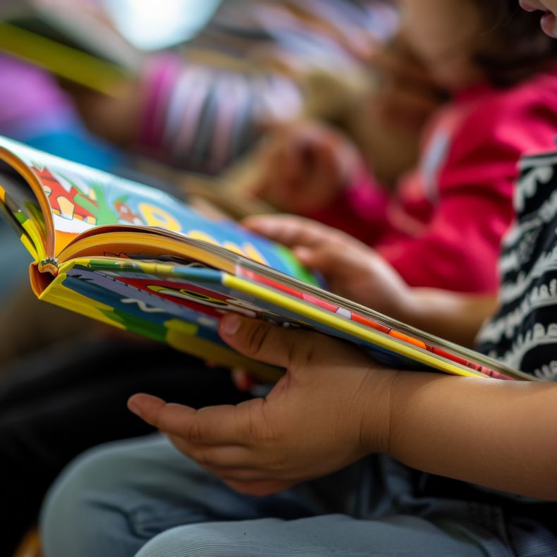 Manos de niño con libro