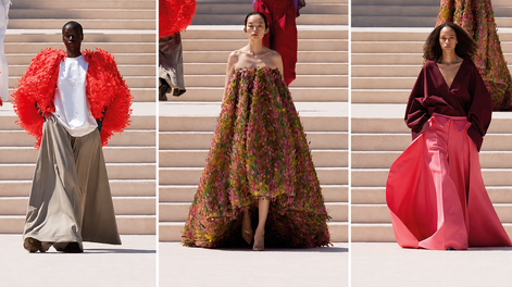 Pierpaolo Piccioli jugó con el contraste entre el volumen y la ligereza, una clave de la impronta de Cristóbal Balenciaga, creador de la firma.