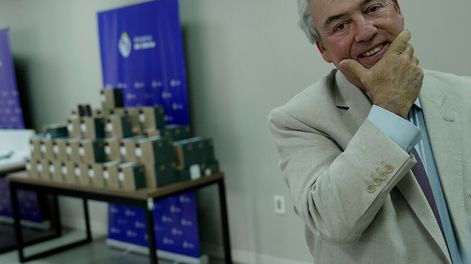 Luis Alberto Heber durante la presentación de cámaras corporales, en Montevideo. Foto: Javier Calvelo / adhocFOTOS