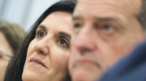 Lorena Quintana y Guido Manini Ríos, durante la pesentación del Programa de Gobierno de Cabildo Abiero, en Montevideo.