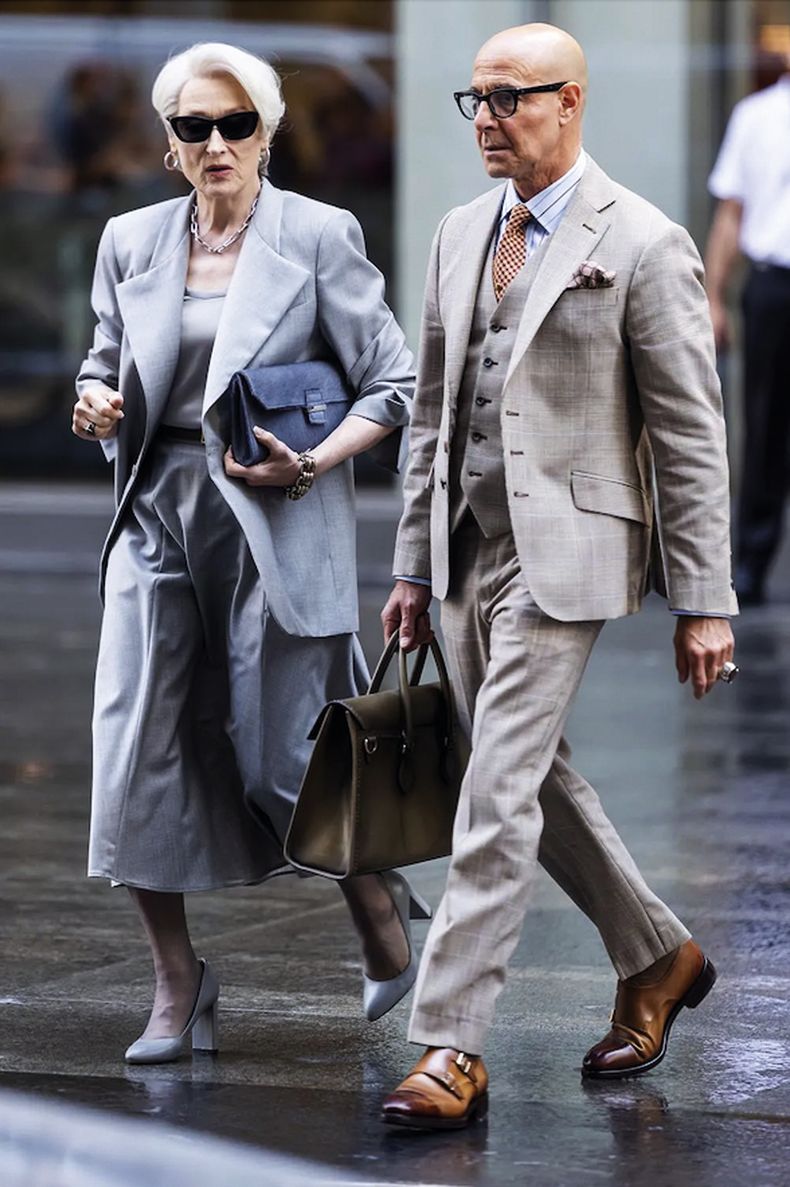 Meryl Streep y Stanley Tucci por las calles&nbsp;de Nueva York durante el rodaje