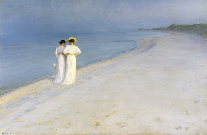 Título: Summer Evening on Skagen Sønderstrand Creador: Peder Severin Krøyer Fecha de creación: 1893 Dimensiones físicas: 100 × 150 centímetros Tipo: óleo sobre lienzo.
