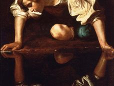 Narciso, pintura de Caravaggio (1599). Narciso, pintura de Caravaggio (1599).