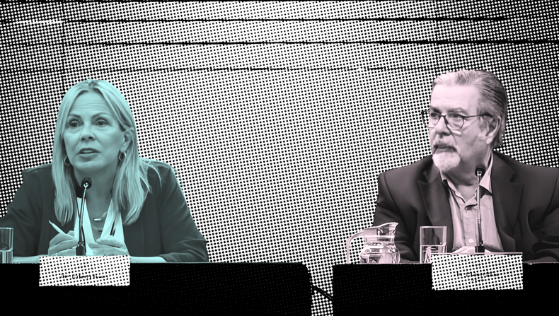 La exfiscal Gabriela Fossati y el senador Gustavo Zubía en el conversatorio “Tutela de la verdad”, organizado por la senadora Elsa Capillera.